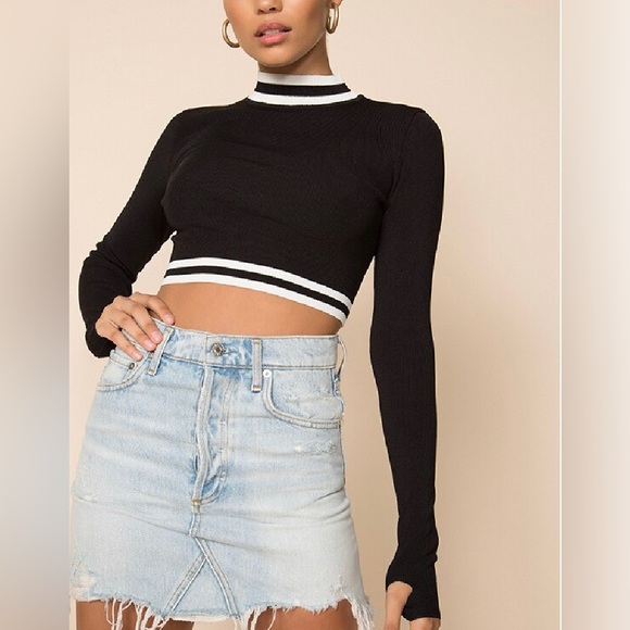 Superdown Janelle Striped Crop Top Black White - Picture 3 of 10